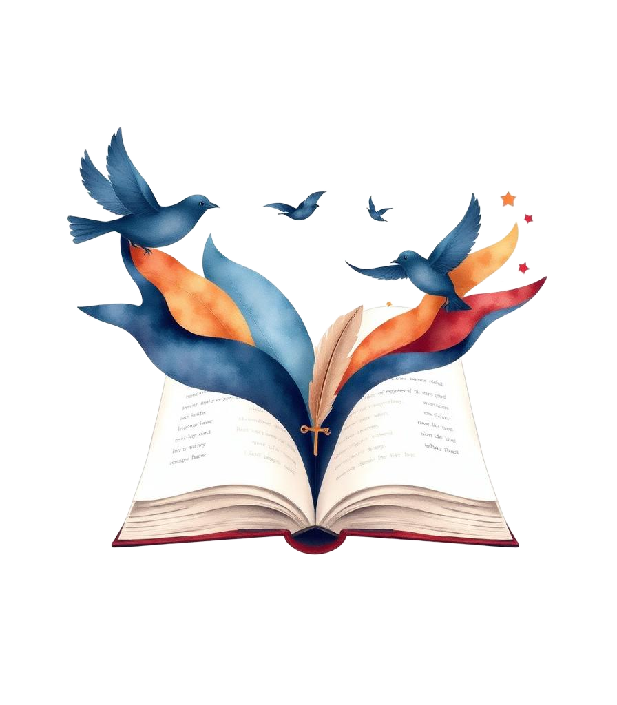 Otwarta księga z ptakami — symbol lektur
